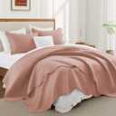 IR Imperial Rooms Queen Quilt Bedding Set Size (90" x 96") + 2 Pillow Shams (20" x 26"+ 2") - 3 Pcs All Season Lightweight Reversible Microfiber Coverlet Embossed Quilt Bedspread (Peach/Baby Pink)