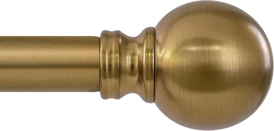 Warm Gold Curtain Rods for Windows Small 28 to 48 Inch 1" Diameter Short Adjustable Heavy Duty Antique Brass Metal Decorative with Finials Vintage Brushed Bronze for Living Room Bedroom Kitchen