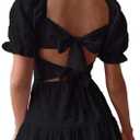 Narecte Summer Dresses for Women 2025,Tie Backless Swiss Dot Mini Dress,Ruffle Hem Flowy Casual Dresses (Small, Black)