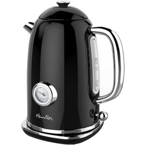 Harriet Electric Kettle, 1.8L Retro Electric Tea Kettle with Thermometer, 1500W Stainless Steel Hot Water Kettle Electric with LED Indicator, Fast Boiling, Cordless, Auto Shut-Off, Black