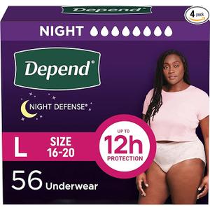 Depend Night Defense Adult Diapers, Incontinence & Postpartum Bladder Leak Underwear for Women, Disposable, Overnight, Large, Blush, 56 Count (4 Packs of 14),