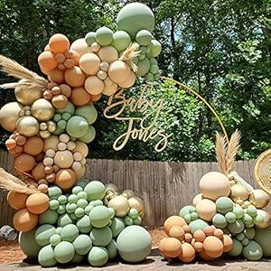 DIY Sage Green Balloon Arch Garland Kit - 137pcs Matte Green Nude Neutral and Brown Balloons for Birthday Teddy Bear Baby Shower Wedding Boho Party Decorations Jungle Safari Woodland Party Supplies