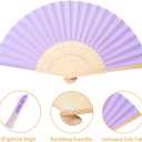 Sepwedd 50pcs Violet Imitated Silk Fabric Bamboo Folded Hand Fan Bridal Dancing Props Church Wedding party favors with Organza Bags, 2 count