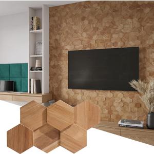 Wall!Supply 3D Wall Panels Reclaimed Hexagon Asian Teak Wood in Natural Home Decor Wallpaper Alternative for Living Room, Bedroom & Office Easy DIY Installation 25 Pack, Covers 10.5 Sq Ft