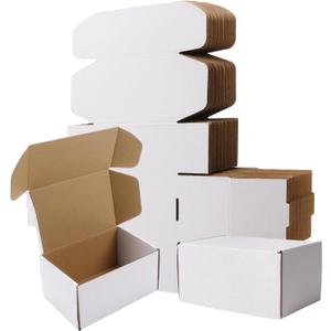 BIOBROWN 6x4x3" 50 Pack Corrugated Cardboard Boxes Small Shipping Box for Packaging Small Business Mailer Mailing White