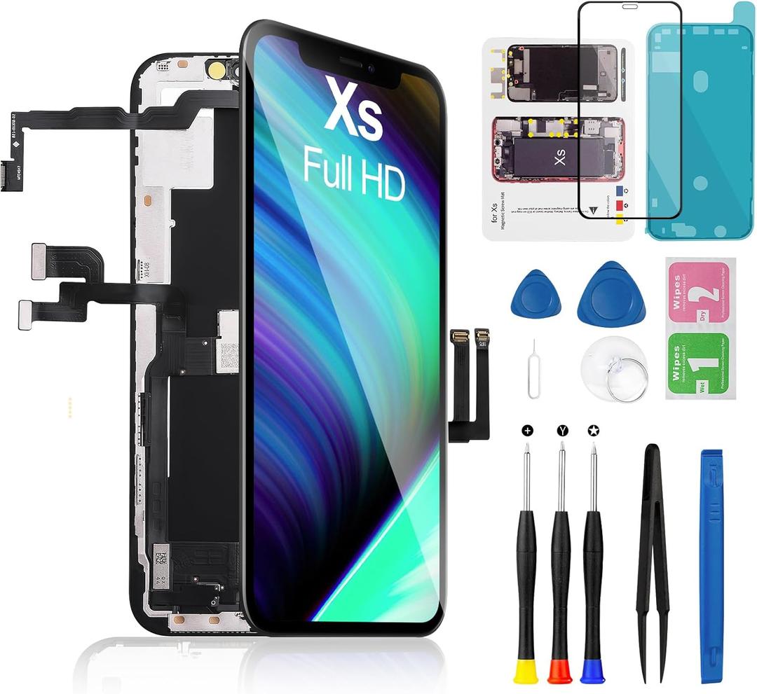 for iPhone Xs Screen Replacement LCD FHD Display 3D Touch Digitizer Frame 5.8 inch Full Assembly with Repair Tool Kit Waterproof Adhesive for Model A1920, A2097, A2098, A2099, A2100