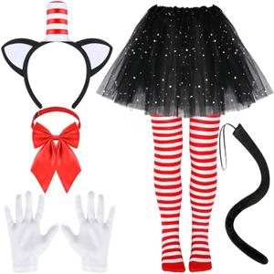 6Pcs Cat Costume Set Tulle Tutu Skirt Outfit for World Book Day of School Dress up, Style1, One Size