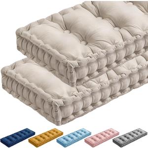 Dilunave Pack of 2 Bench Cushions for Indoor Furniture, 36x14 Inch Velvet Kitchen Dining Piano Window Seat Cushion, Tufted Memory Foam Patio Porch Swing Bench Seat Pads (Ivory White)