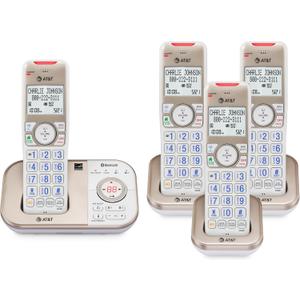 AT&T Cordless Phones for Home with Answering Machine, 4 Handsets DECT 6.0 Bluetooth Expandable, Smart Call Blocking, Caller ID, Intercom and Bluetooth, Connect to Cell, BL31124