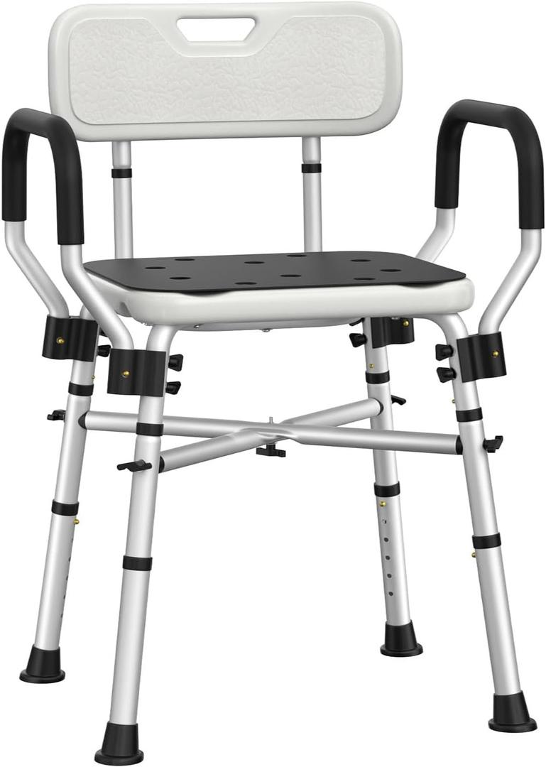 WAYES Shower Chair with Arms and Back - Bariatric Shower Chair, Up to 500 Lbs, Heavy-Duty, Adjustable