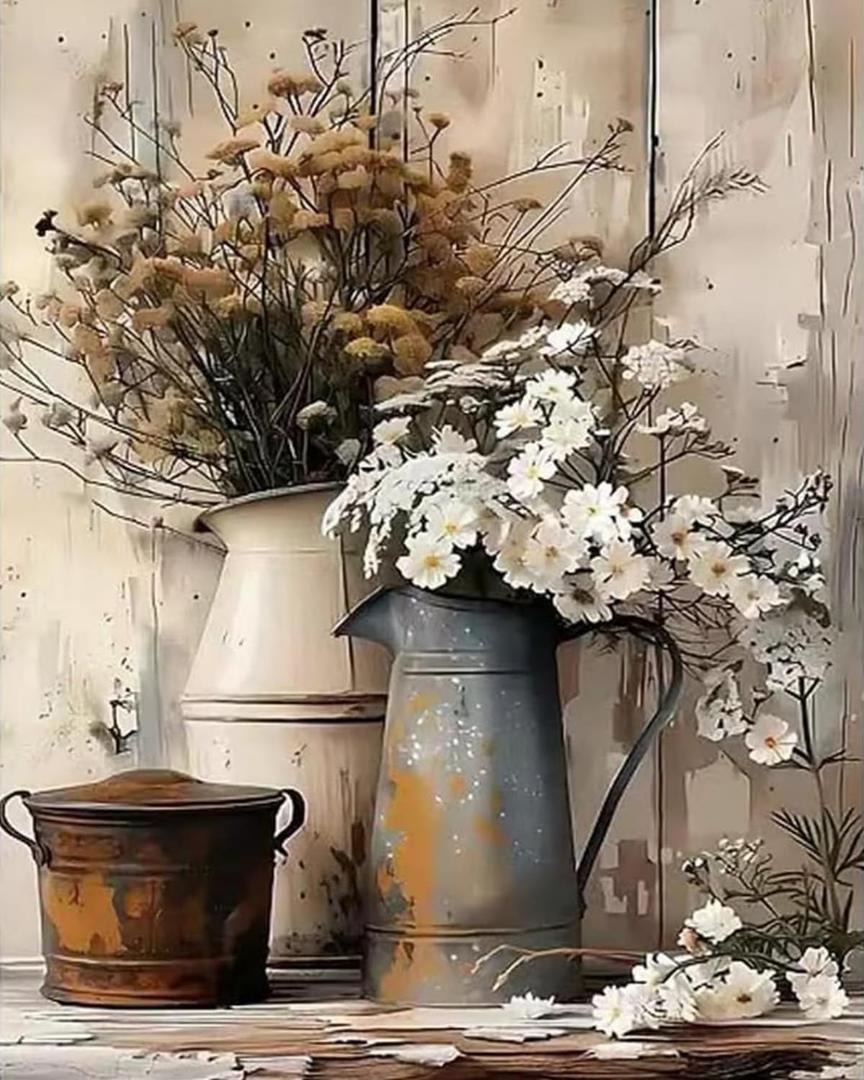 Easy Paint by Numbers Kit for Adults Beginner, Flowers Adult Paint by Number Kits on Canvas, DIY Painting with Numbers for Adults, Acrylic Simple Oil Paints by Number Kits for Home Wall Decor 16x20 In