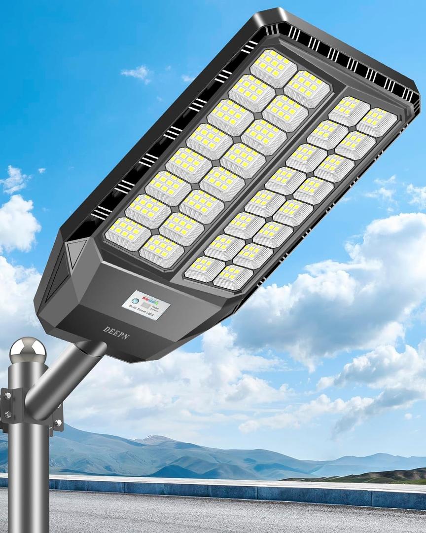 Deepn 8000W Ultra Large Solar Street Light, IP67 Solar Parking Lot Lights, High Lumens Solar Powered Street Light Dusk to Dawn Outdoor Lighting Motion Sensor and Remote Control Deepn 8000W Ultra Large Solar Street Light, IP67 Solar Parking Lot Lights, High Lumens Solar Powered Street Light Dusk to Dawn Outdoor Lighting Motion Sensor and Remote Control