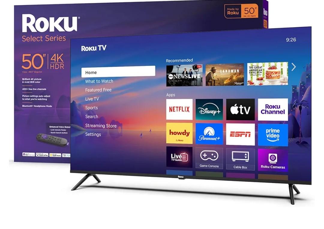 Roku Smart TV – 50-Inch Select Series, 4K HDR TV – RokuTV with Enhanced Voice Remote – Flat Screen LED Television with Wi-Fi for Streaming Live Local News, Sports, Family Entertainment