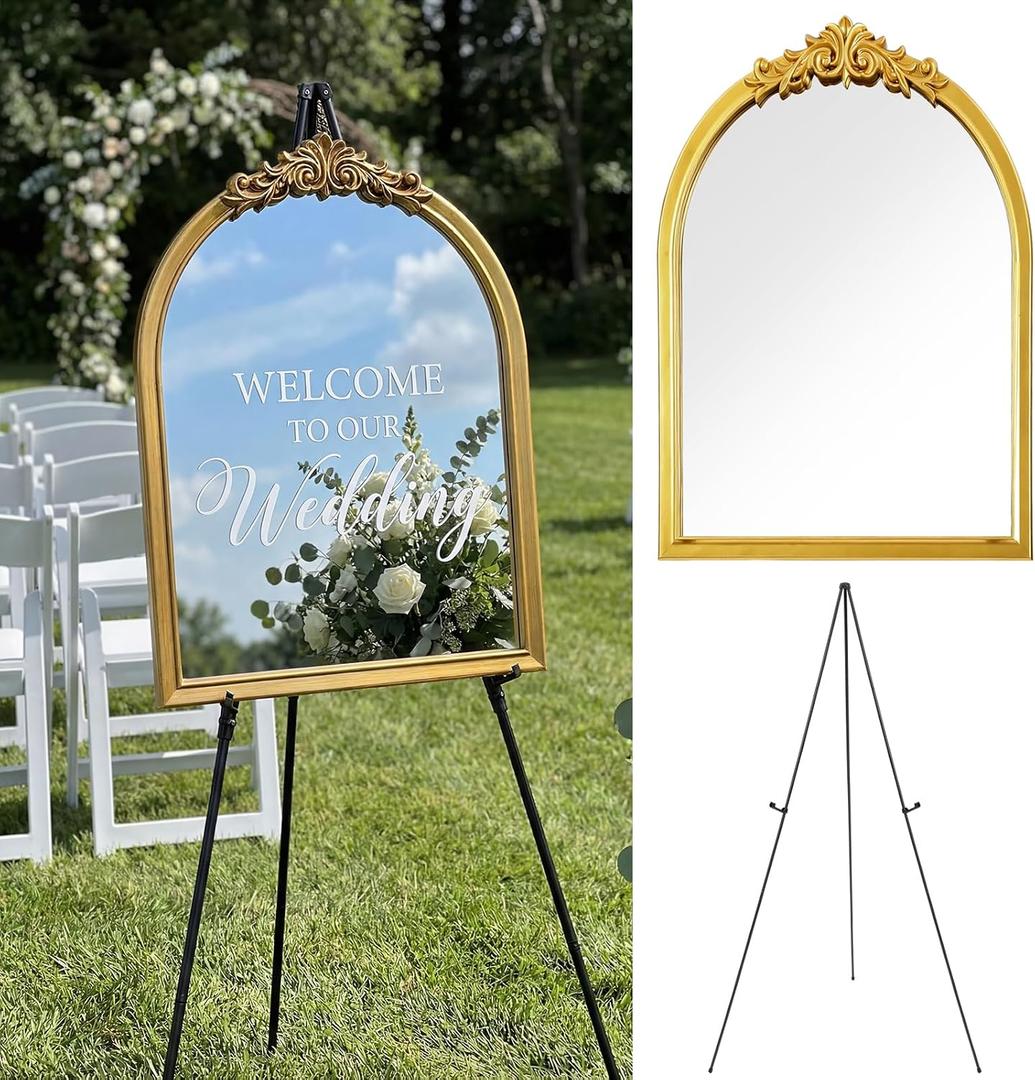 Novabright Wedding Mirror Welcome Sign Welcome to Our Wedding Sign with 1 Set Easel Display Stand for Bridal Shower, Reception Wall Decor, Event Signage, 22.4 x 17.7 inches