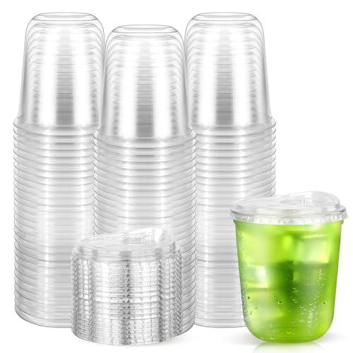 Etersky 50 Pack 12 oz Round Bottom Plastic Cups with Sip Lids, Strawless To Go Iced Coffee Latte Cups, Disposable Clear Boba Tea Smoothie Cup for Cold Beverage Shops, Party, Picnics, Takeout, Office