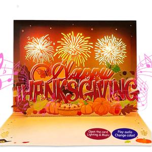 3D Pop Up Card with Light and Music - Thanksgiving, Fall, Birthday, Thank You, Holiday Card - Envelope Included