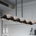 AMZASA Black Modern Crystal Chandeliers for Dining Room,10 Lights Large Industrial Rectangle Chandelier for Kitchen Island Dining Table Bar Cafe Restaurant