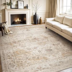 AMOAMI-Area Rug 8X10 Rugs for Living Room-Vintage Soft Beige Rugs for Bedroom-Non Slip Carpet-Washable Rug for Dining Room Living Room Bedroom Office Under Table (8FT X 10FT)
