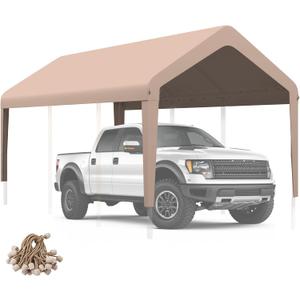 Carport Canopy 10'x20' Heavy Duty Replacement Cover, Garage Shelter Cover 800D Oxford Waterproof & UV Protected Tarp with Ball Bungees, Not Include Frame, Beige