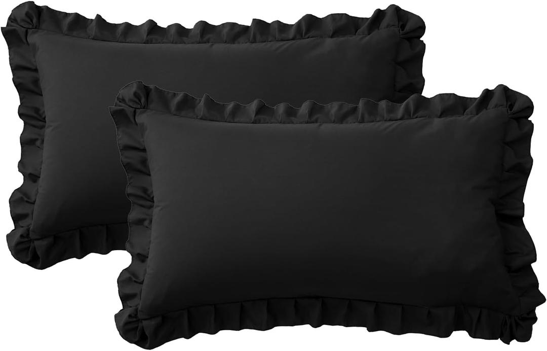 Ruffle Pillow Cases King Size Set of 2 Soft Wrinkle Resistant Brushed Microfiber Ruffled Pillowcases Envelope Pillow Shams Cover Festive Gift for Hotels, Guest Rooms 20x36 Inch (Black)