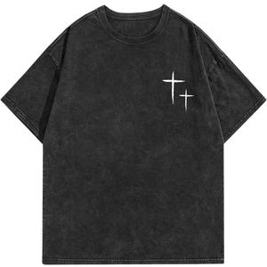 Men's Cross Print T Shirts Crew Neck Short Sleeve Graphic Tee Tops (X-Large, Black)