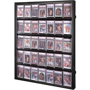 Baseball Card Display Case 35 Graded Sport Card Display Case Wall Mount with Clear View and UV Protection Acrylic Door for Baseball Football Basketball Hockey Trading Card Collection, Black