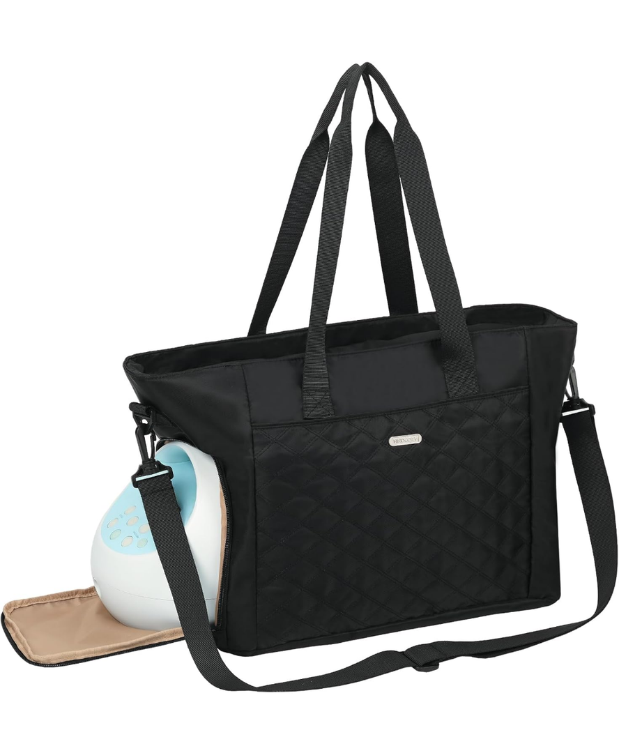 FINDCOZY Breast Pump Bag, Diaper Tote for Working Mom, Compatible with Medela, Spectra S1, S2 Pumps, Black