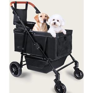 Dog Stroller for Large & Medium Dogs (20132 lbs), Pet Stroller for 2 Small Dogs with Adjustable Handle & Canopy, Sun Shades, Storage Organizer, Foldable & Ventilated,Black
