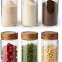 6 -Piece 13 fl oz Food-Grade Glass Mason Jars with Acacia Wood Lids, Sealable Waterproof, Transparent Easily Stackable for Overnight Oats, Spice Storage & Snack Organizing