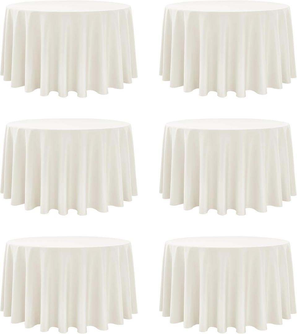 6-Pack Ivory Round Tablecloths, 120 Inches, Stain-Resistant Polyester for 5-6 Ft Round Tables - Washable Table Covers for Weddings, Banquets, Birthday Parties, Events