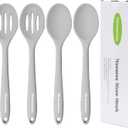 Silicone Spoon, Nonstick Kitchen Silicone Slotted Solid Spoons for Cooking Dishwasher Safe for Nonstick Cookware, Heat Resistant Grey Silicone Serving Spoon BPA Free for Mixing Stirring (4Pack)