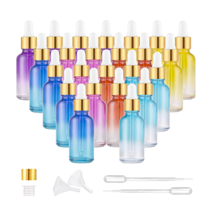 Bumobum 2 oz Dropper Bottle, Glass Eye Dropper Bottles with Golden Top Cap for Essential Oils, 24 Pack Tincture Bottle with Labels and Funnel