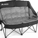 Huskfirm High Back Double Camping Chair 2 Person Camping Chair Low Seat Loveseat Camping Chair Fully Padded Oversized Camping Couch for Adults - Supports 650 LBS with Cup Holders Carry Bag - Black