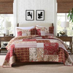 Yvooxny Quilt Set Queen Bedspread Country Farmhouse Cottage Vintage Ditsy Floral Paisley Style Reversible Lightweight Coverlet Set Real Patchwork Quilt for All Seasons, Antique Rose, Queen Size
