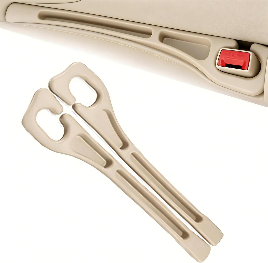 Car Seats Gap Filler Dual-Slot Car Seat Gap Organizer  with Belt Slot, Anti-Drop Gap Filler for Cars & SUVs  No More Lost Items, All Within Reach (2PCS) (Beige)