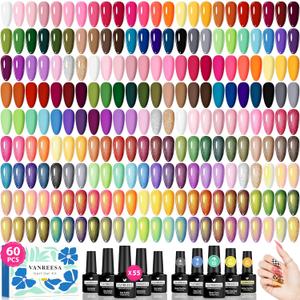VANREESA 60 Pcs Gel Nail Polish Set, 55 Colors Gel Polish with Base Coat & 4 Effects Top Coat Full-Color Nail Polish Set All Seasons Nail Kit Gifts for Women Girls Nail Salon at Home