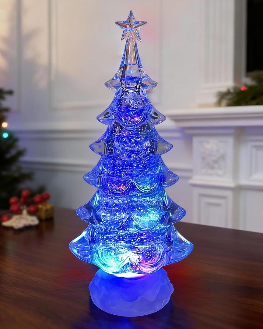Snow Globe Christmas Tree  12.4" Battery Operated Electric Snow Globe Lantern with LED Lights & Glitter, Christmas Decorations Indoor Snow Globes Gifts for Kids,Women,Men
