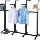 Floor Standing Metal Garment Rack - Heavy Retail Display Racks With Wheels, 8 Arms Clothing Rack, Square Tubing Portable Shirt Racks, Merchandise Display For Hanging Clothes (L-Black)