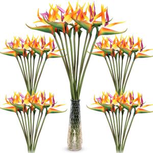 Hanaive 40 Pcs Bird of Paradise Artificial Plant 24 Inches Hawaiian Tropical Flowers Fake Rubber Strelitzia Faux Flowers Bouquet for Home Garden Office Wedding Indoor Outside Party Decor DIY (Yellow)
