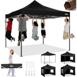COBIZI 10x10 Pop Up Heavy Duty Canopy with 4 Sidewalls and Hexagonal Legs, Easy up Tent for Events, Parties, Camping, Outdoor Canopy with Portable Bag, Waterproof & UPF50+ (Black)