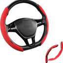 Premium Suede Car Steering Wheel Cover, Non-Slip Segmented, Suitable for Car, SUV, Truck, O/D Shape, 14.5-16inches Steering Wheel Protector,Universal Auto Accessories (red, 2pcs)