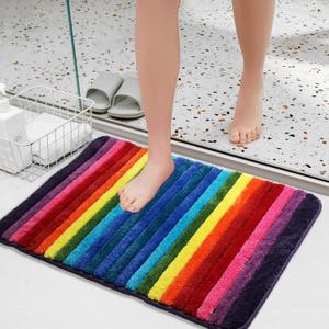 NIENLCIP Rainbow Striped Bathroom Rugs Colorful Microfiber Bath Mat Non-Slip Plush Carpet Floor Mats Water Absorbent Bathroom Mat for Living Room Bedroom Machine Washable 16"X24"