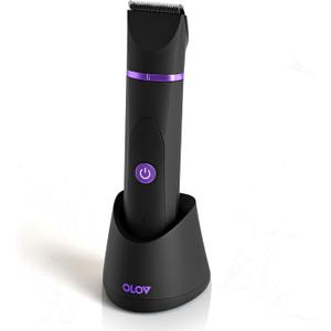 OLOV Electric Body Hair Trimmer - Groin Trimmer for Men - Bikini Trimmer Women - Wet/Dry Shaver Groomer, Replaceable Ceramic Blade Heads, USB Recharge Dock, Waterproof Hygiene Razor, Black Violet