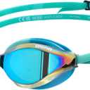 ARENA Unisex Python Racing Swim Goggles for Men and Women Anti-Fog No Leak Max Comfort Dual Strap, Mirror/Non-Mirror Lens (Turquoise/Water/Blue Cosmo)