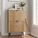 Shoe Storage Cabinet, Fluted Shoe Cabinet Storage for Entryway, Hidden Shoe Cabinet with Metal Legs,Shoe Organizer Cabinet with Flip Doors, Slim Entryway Shoe Storage Cabinet,Natural Wood - 23.5 In (23.6" Wide)