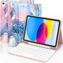 ZXA for iPad (A16) 11th 10th Generation Case with Keyboard - Wireless Detachable Folio Keyboard Cover with Built-in Pencil Holder for iPad (A16) 11th/10th Gen, Marble Blue