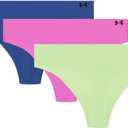 Under Armour Women's 3-pack Pure Stretch No Show Thong Underwear, All-day Comfort & Ultra-soft Fit (Medium, Retro Green/Magenta/Blue)