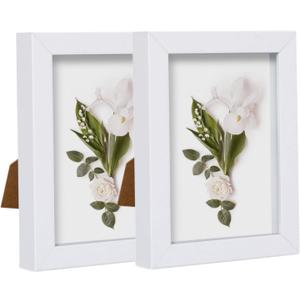 Muzilife 5x7 Shadow Box Frame 2-Pack Wood 3D Picture Frame with Glass Cover Display Case for Wall-Hanging or Free-Standing Picture Showcase, White