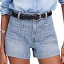 ELLEVEN High Stretchy Jean Shorts for Women, High Waisted Casual Denim Shorts with Front Pockets (Blue, S)