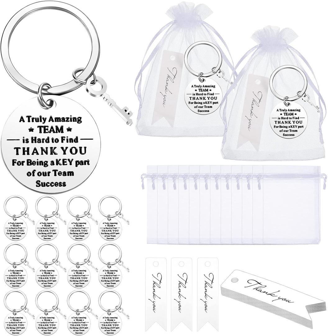 Yinkin 36 Pcs Employee Appreciation Gifts Thank You Coworker Keychain Gifts with Organza Bags and Thank You Cards (White)